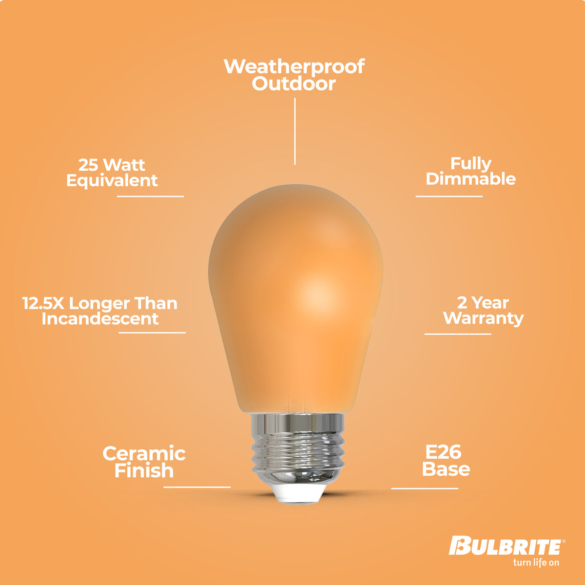 Bulbrite S14 Colored LED Light Bulb, 2.5W, 25W Equivalent, E26 Base, Amber Finish, Dimmable, 10-Pack