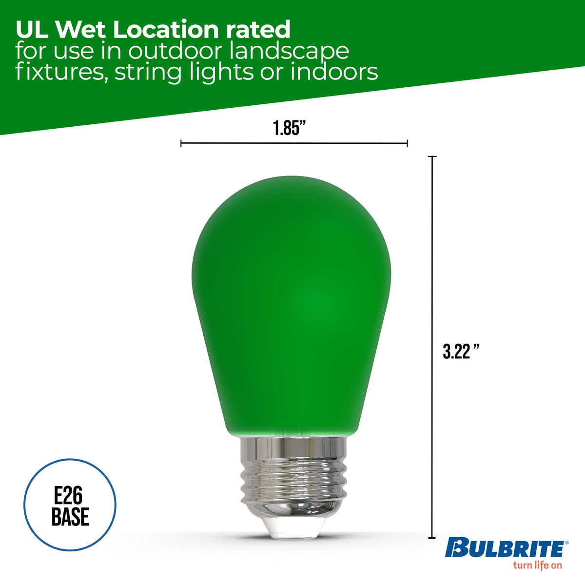 Bulbrite S14 Colored LED Light Bulb, 2.5W, 25W Equivalent, E26 Base, Ceramic Green Finish, Dimmable, 10-Pack