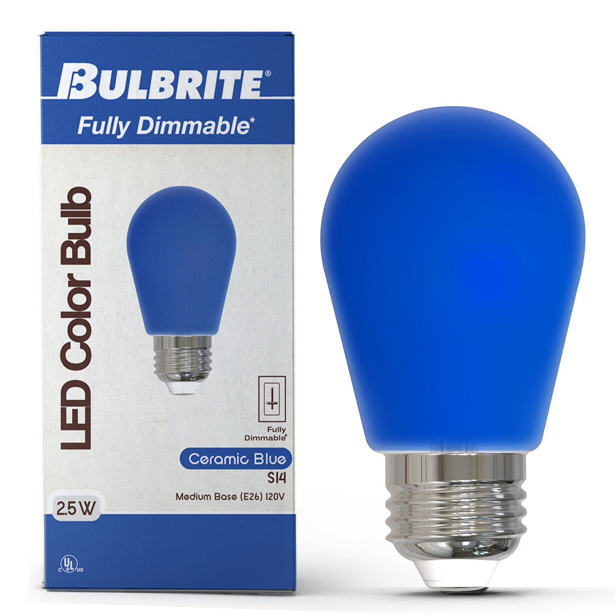 Bulbrite S14 Colored LED Light Bulb, 2.5W, 25W Equivalent, E26 Base, Ceramic Blue Finish, Dimmable, 10-Pack