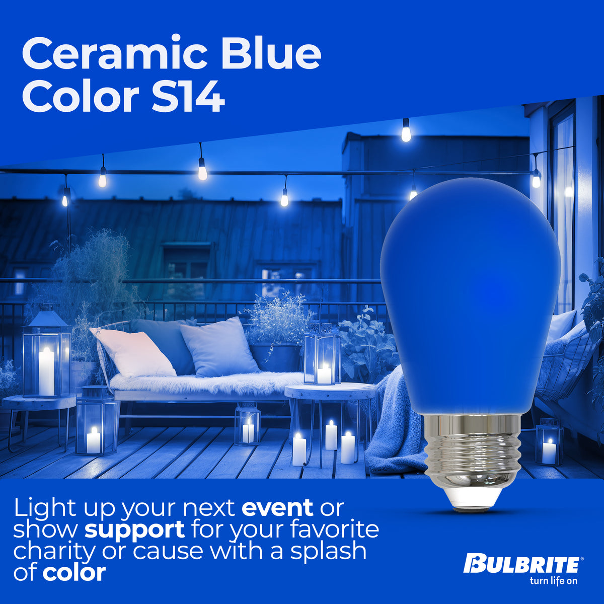 Bulbrite S14 Colored LED Light Bulb, 2.5W, 25W Equivalent, E26 Base, Ceramic Blue Finish, Dimmable, 10-Pack