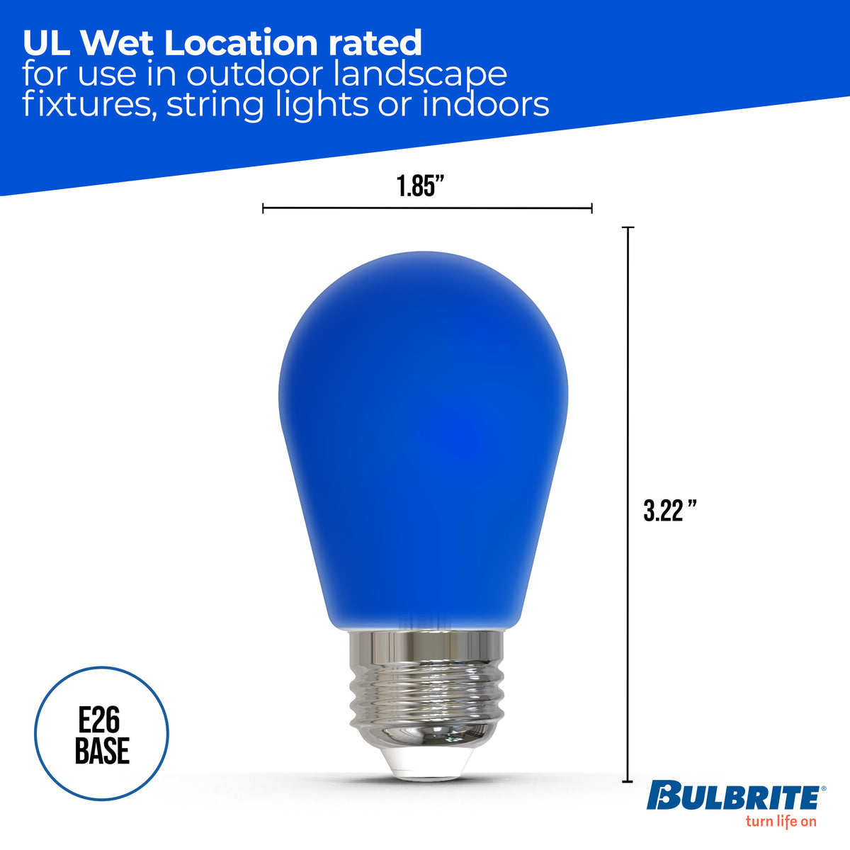 Bulbrite S14 Colored LED Light Bulb, 2.5W, 25W Equivalent, E26 Base, Ceramic Blue Finish, Dimmable, 10-Pack