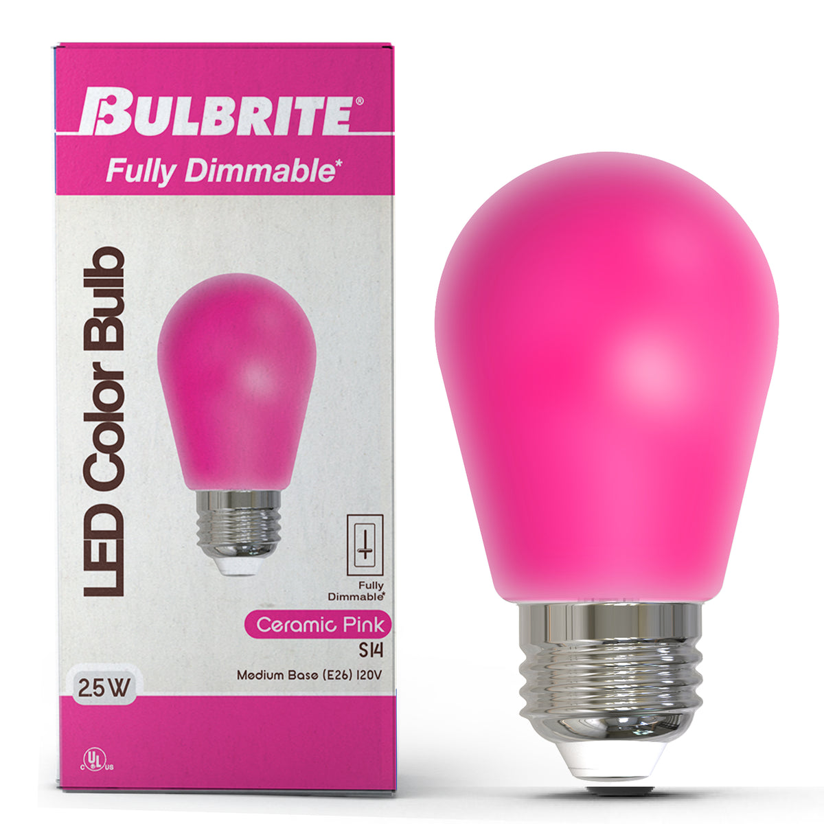 Bulbrite S14 Colored LED Light Bulb, 2.5W, 25W Equivalent, E26 Base, Ceramic Pink Finish, Dimmable, 10-Pack