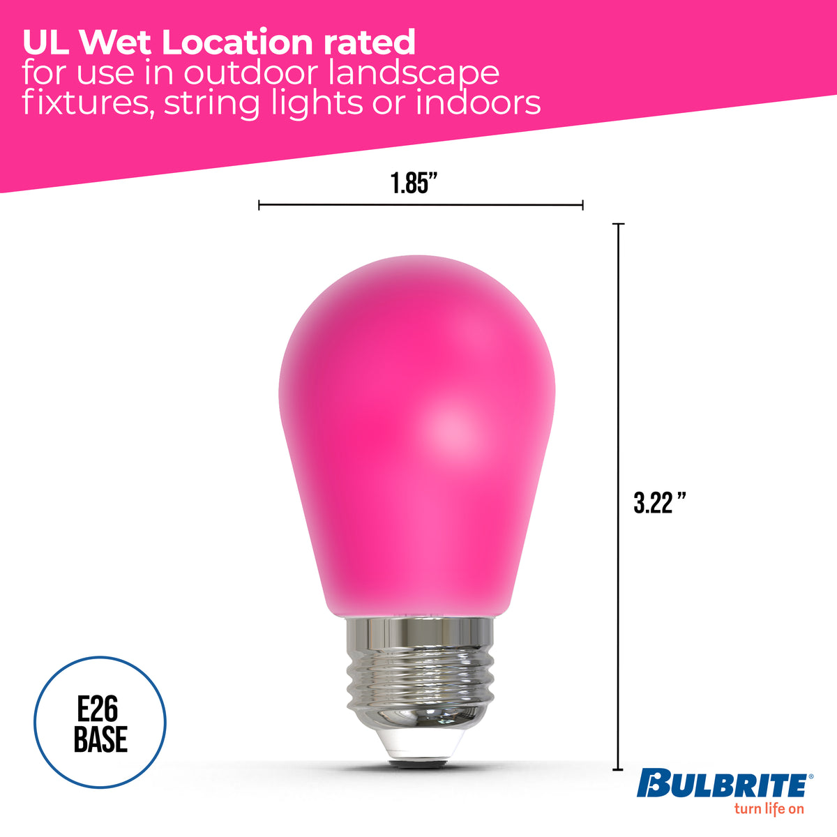 Bulbrite S14 Colored LED Light Bulb, 2.5W, 25W Equivalent, E26 Base, Ceramic Pink Finish, Dimmable, 10-Pack