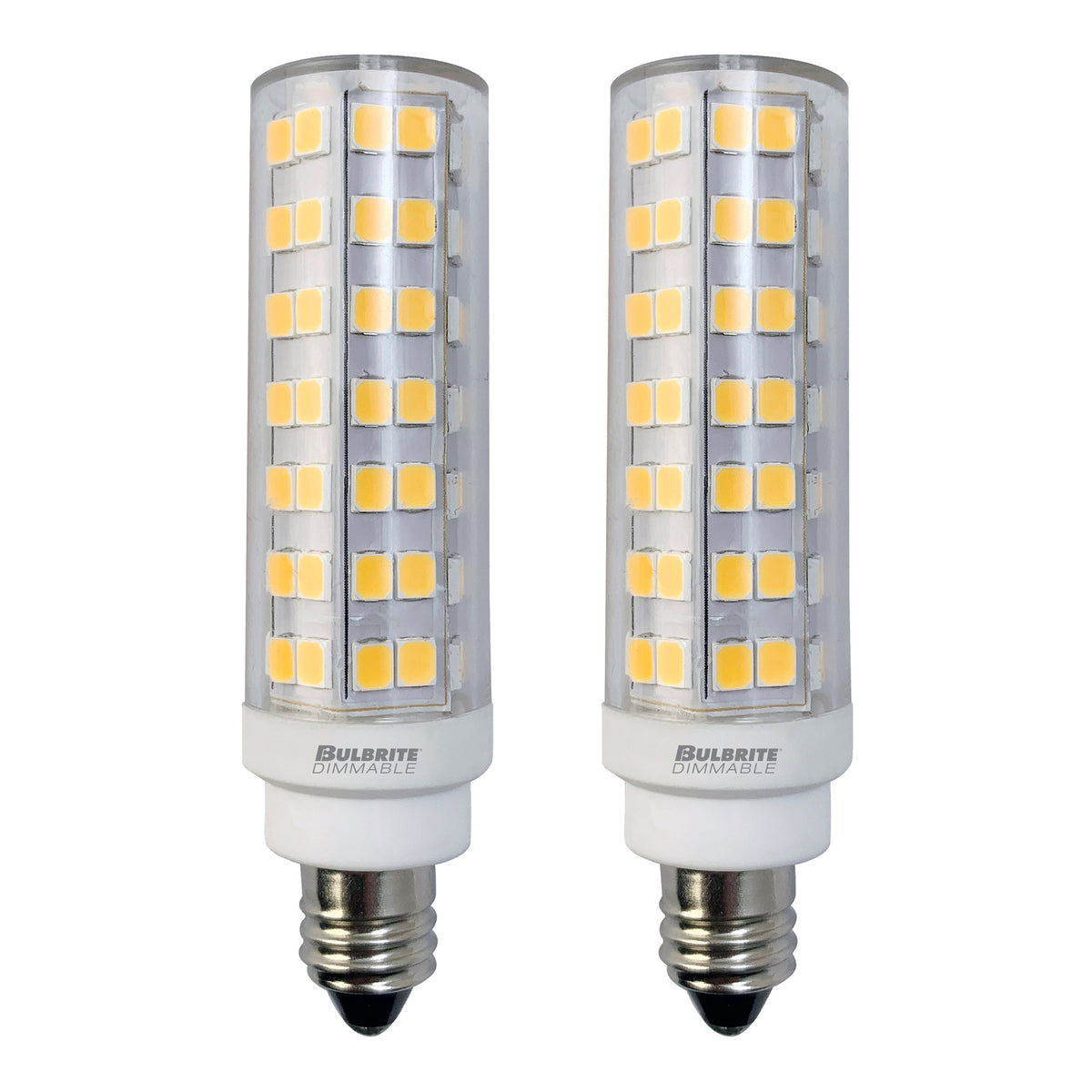 Bulbrite Pack of (2) 6.5 Watt 120V Dimmable Clear T6 LED Mini Light Bulbs with Mini-Candelabra (E11) Base, 2700K Warm White Light, 700 Lumens