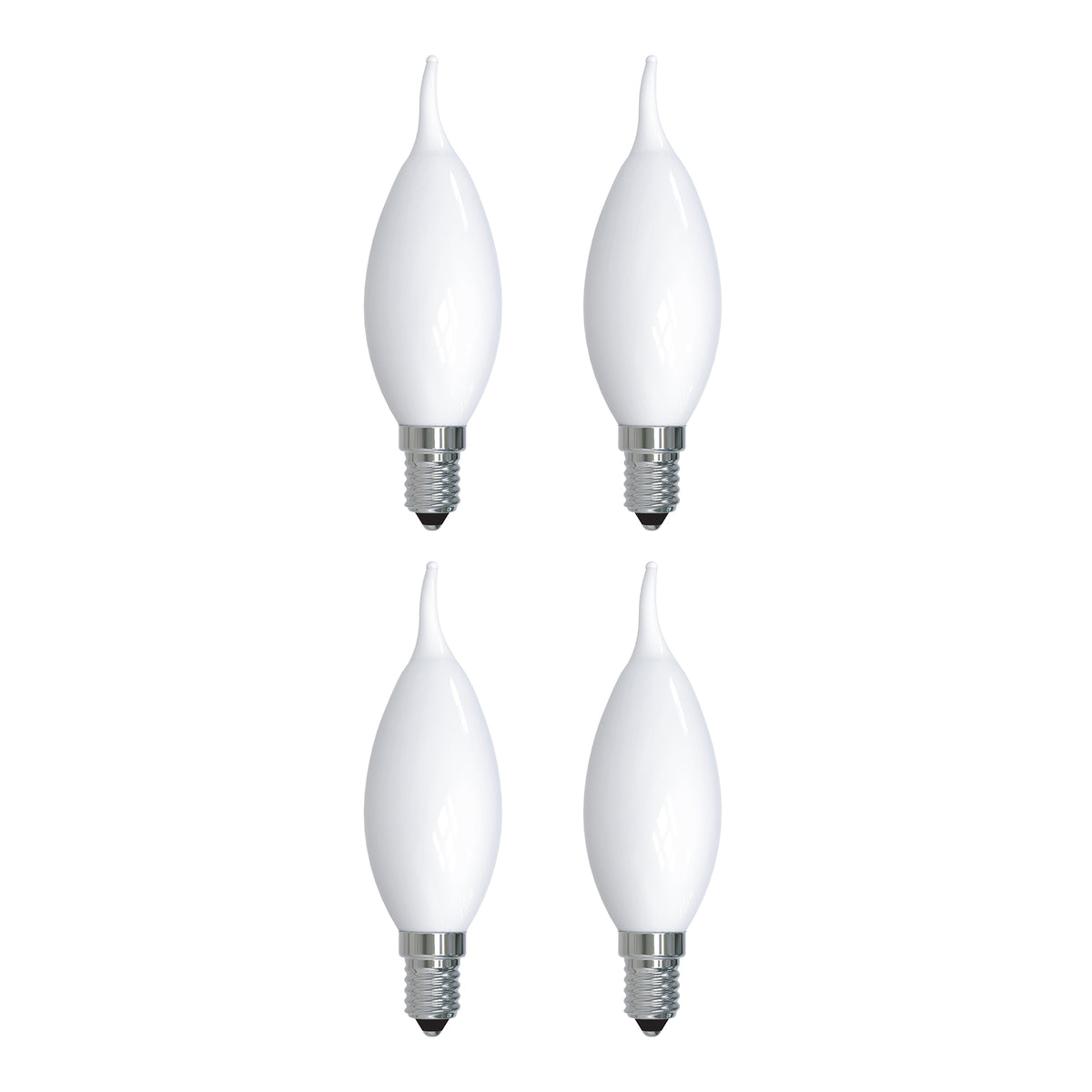 Bulbrite LED Filament Pack of (4) 4.5 Watt Dimmable CA10 Light Bulb with a Milky Finish and Candelabra Screw (E12) Base - 3000K (Soft White Light), 400 Lumens