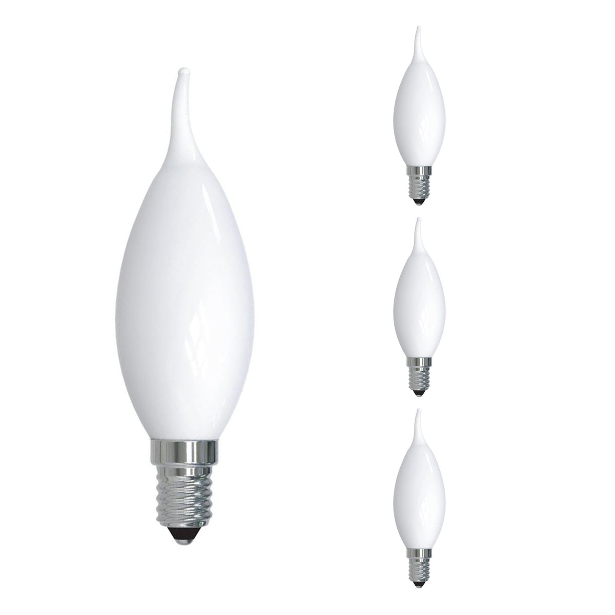 Bulbrite Pack of (4) 5 Watt Dimmable CA10 LED Light Bulbs with Milky Glass Finish and Candelabra (E12) Base, 2700K Warm White Light, 500 Lumens