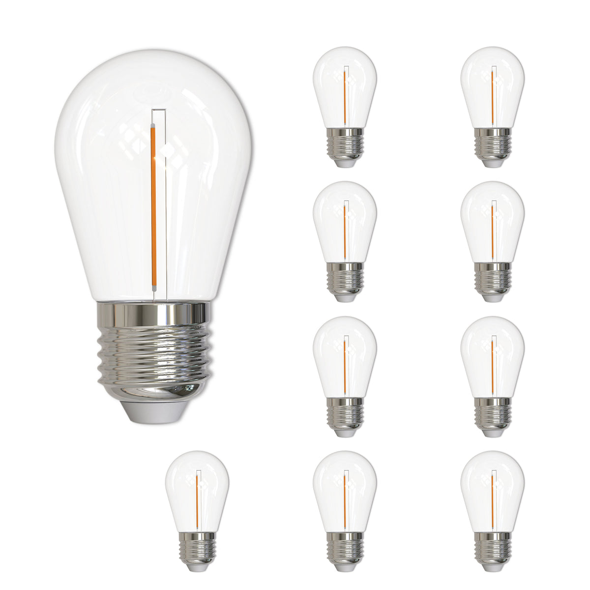 Bulbrite LED Filament Pack of (10) 1 Watt Dimmable S14 Light Bulbs with Clear Plastic Finish and Medium (E26) Base - 2700K (Warm White Light), 70 Lumens