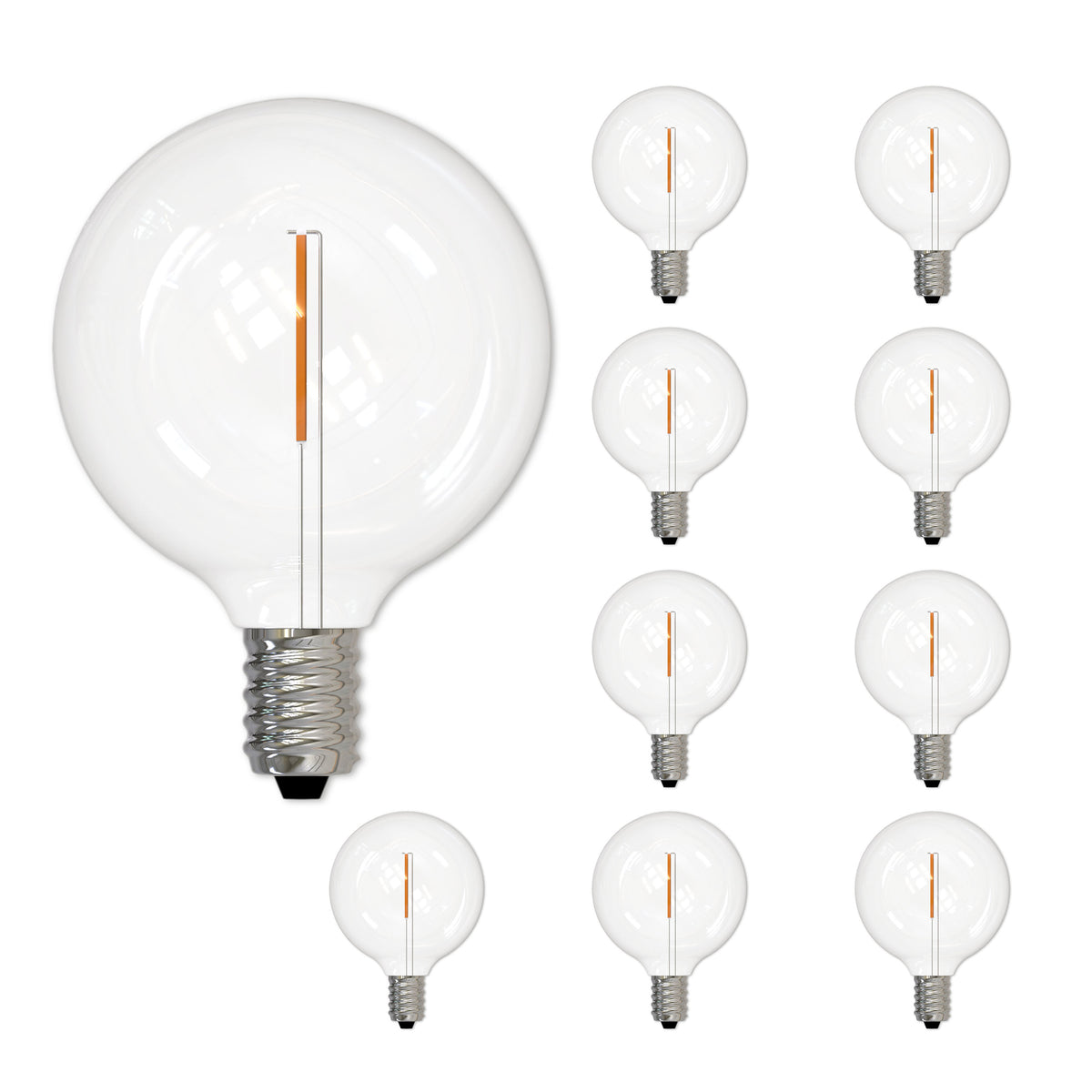 Bulbrite LED Mini Pack of (10) 1 Watt Dimmable G16 Light Bulbs with Clear Plastic Finish and Candelabra (E12) Base - 2700K (Warm White Light), 70 Lumens