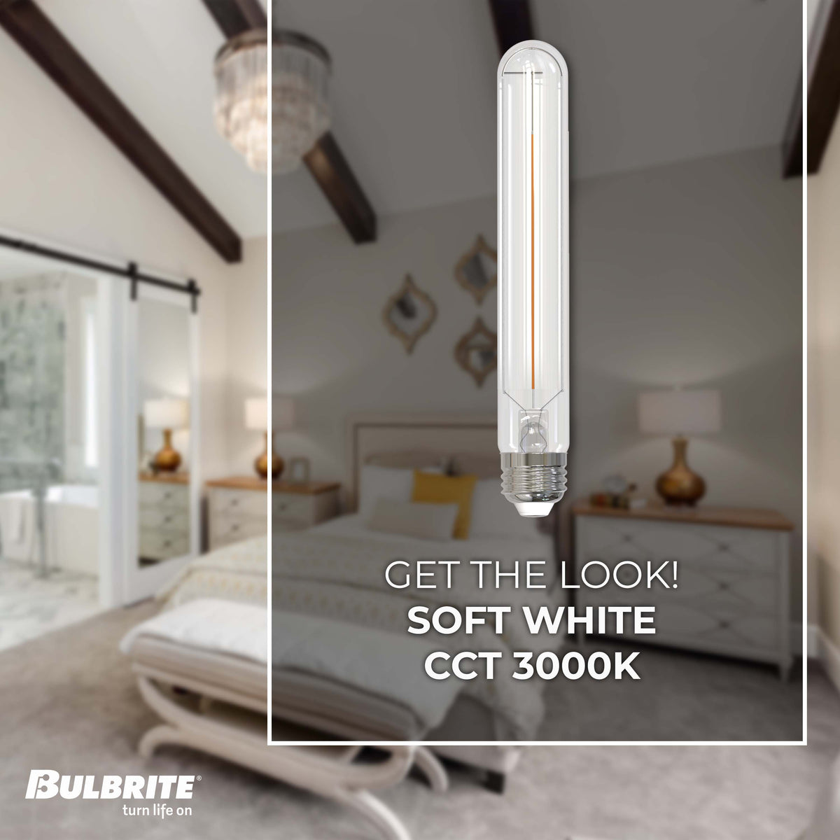 Bulbrite T9 7.5-Inch LED Light Bulb, 3W, 25W Equivalent, 3000K, E26 Medium Base, Clear, Dimmable, 250 Lumens, 3-Pack