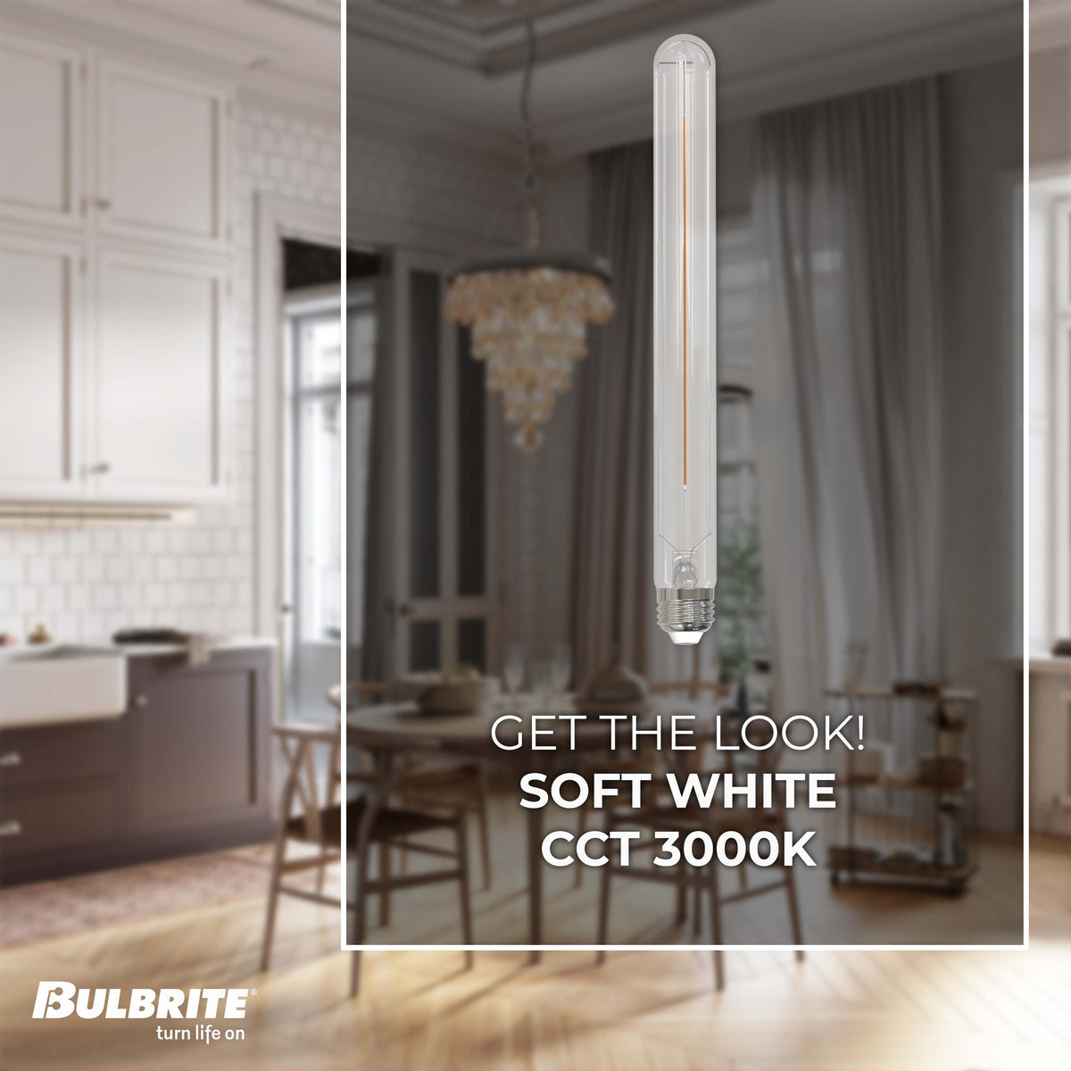 Bulbrite T9 11-Inch LED Light Bulb, 5W, 40W Equivalent, 3000K, E26 Medium Base, Clear, Dimmable, 500 Lumens, 3-Pack