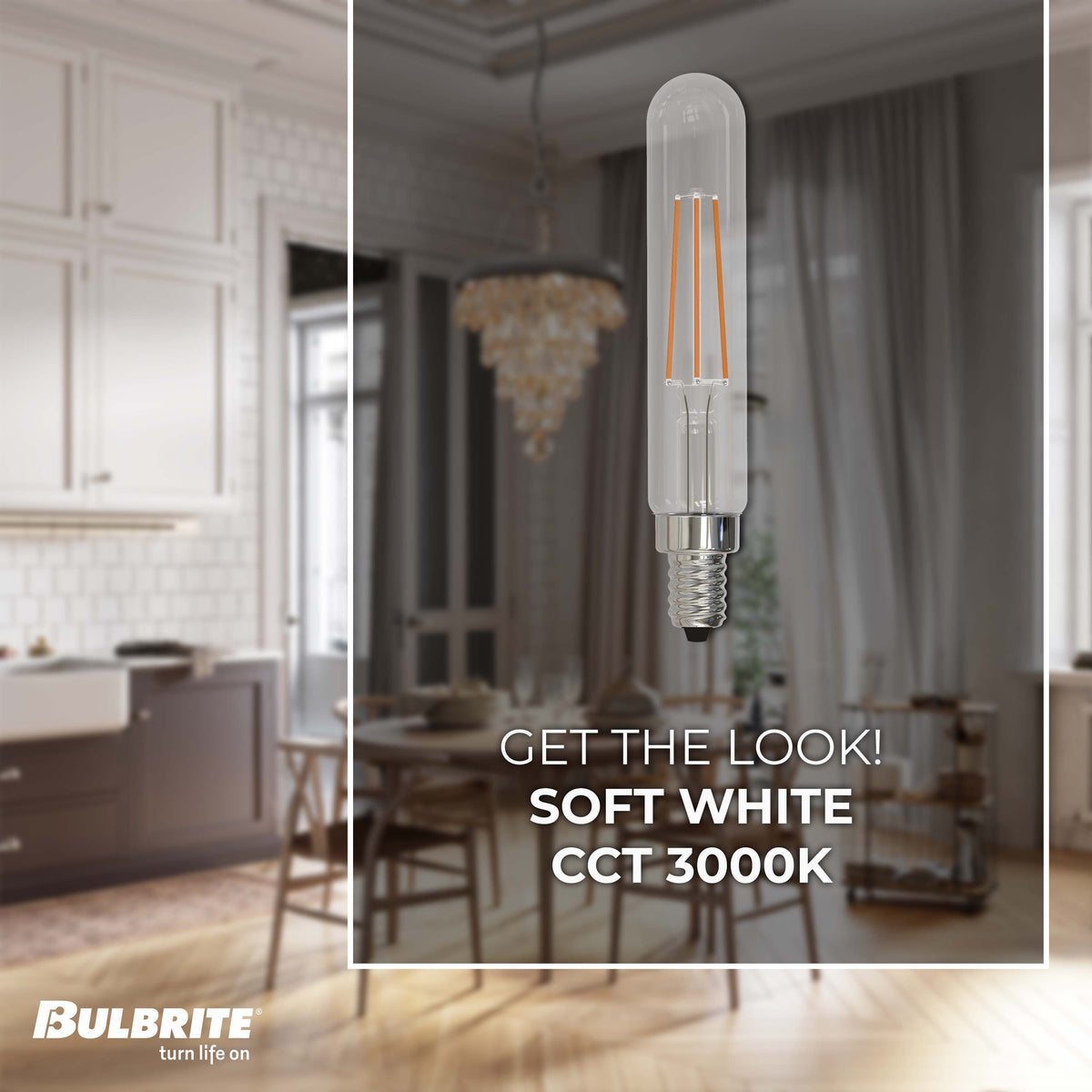 Bulbrite LED 4.5W Dimmable T8 Light Bulb with a Clear Finish and a Candelabra Screw E12 – 3000K Soft White Light 450 lumens, 3-Pack