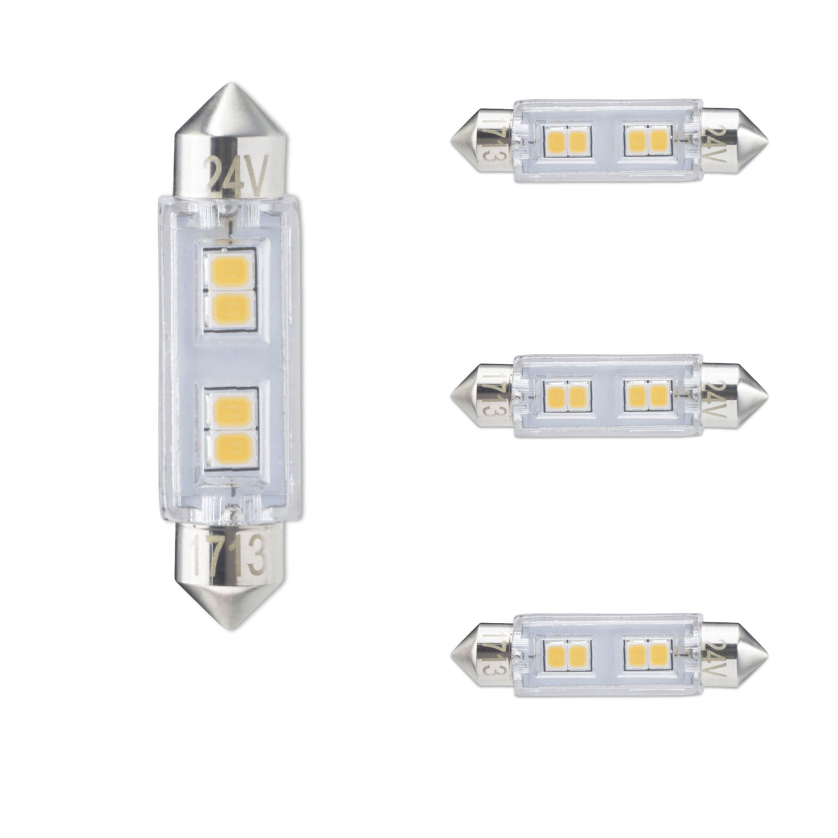 Bulbrite LED Filament Pack of (4) 0.8 Watt T3 Light Bulbs with Clear Glass Finish and Festoon Base - 3000K (Soft White Light), 55 Lumens, 24 Volts