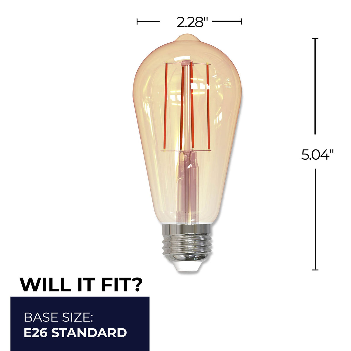 Bulbrite LED Filament 5W Dimmable ST18 Light Bulbs with Antique Glass Finish and E26 Medium Base – 2200K Warm Amber Light, 450 Lumens, 4-Pack