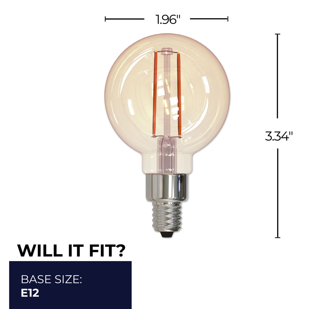 Bulbrite LED Filament 2.5W Dimmable G16 Light Bulbs with Antique Glass Finish and E12 Candelabra Base – 2100K Warm Amber Light, 160 Lumens, 4-Pack