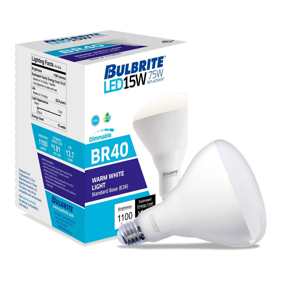 Bulbrite LED Filament 15W Dimmable BR40 Light Bulbs with Frost Glass Finish and E26 Medium Base – 2700K Warm White Light, 1100 Lumens, 4-Pack