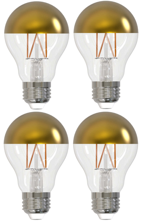 Bulbrite LED Filament Pack of (4) 5 Watt Dimmable A19 Light Bulb with Half Gold Glass Finish and Medium (E26) Base - 2700K (Warm White Light), 400 Lumens