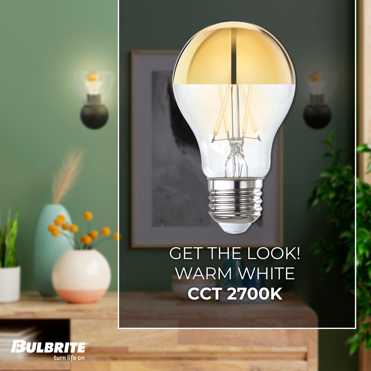 Bulbrite LED Filament 5W Dimmable A19 Light Bulb with Half Gold Glass Finish and E26 Medium Base – 2700K Warm White Light, 400 Lumens, 4-Pack