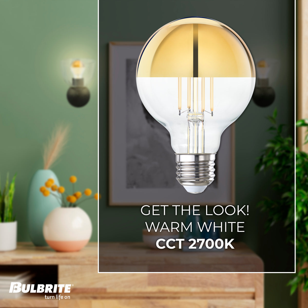 Bulbrite LED Filament 4.5W Dimmable G25 Light Bulb with Half Gold Glass Finish and E26 Medium Base – 2700K Warm White Light, 350 Lumens, 4-Pack