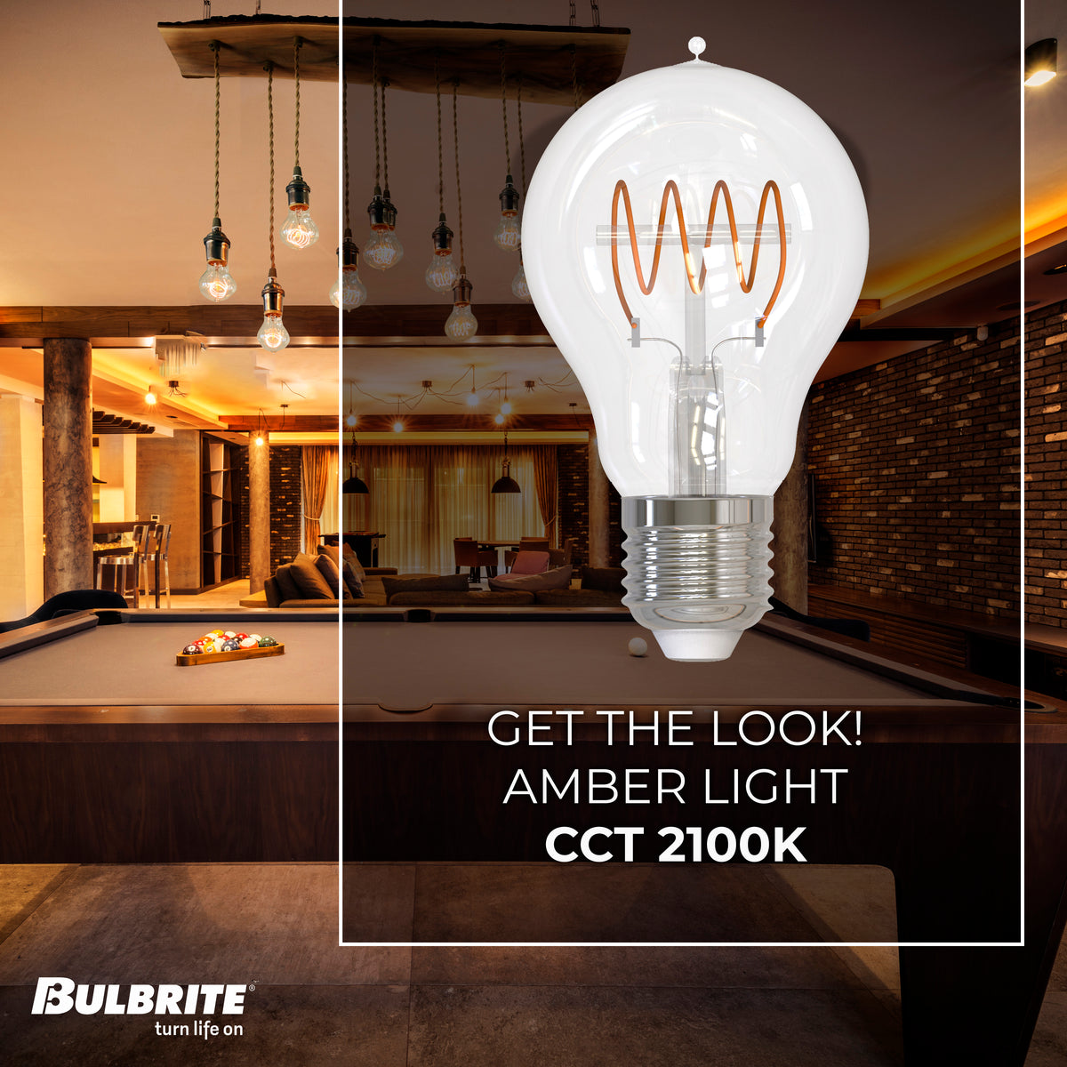 Bulbrite LED Curved Filament 4.5W Dimmable A19 Light Bulbs with Clear Finish and E26 Medium Base – 2100K Warm Amber Light, 350 Lumens, 4-Pack