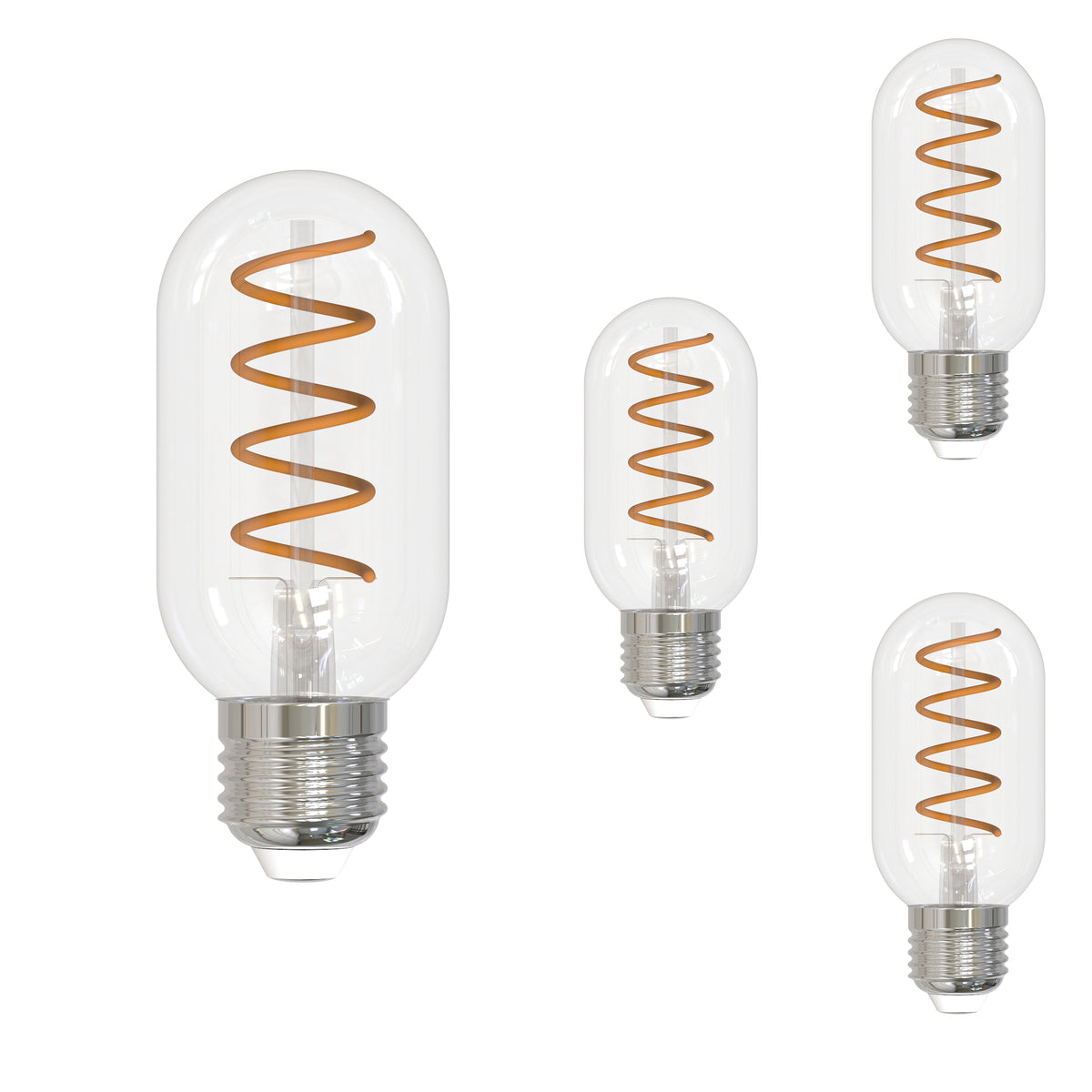 Bulbrite LED Filament Pack of (4) 4.5 Watt Dimmable T14 Light Bulb with a Clear Finish and Medium Screw (E26) Base - 2100K (Amber Light), 350 Lumens