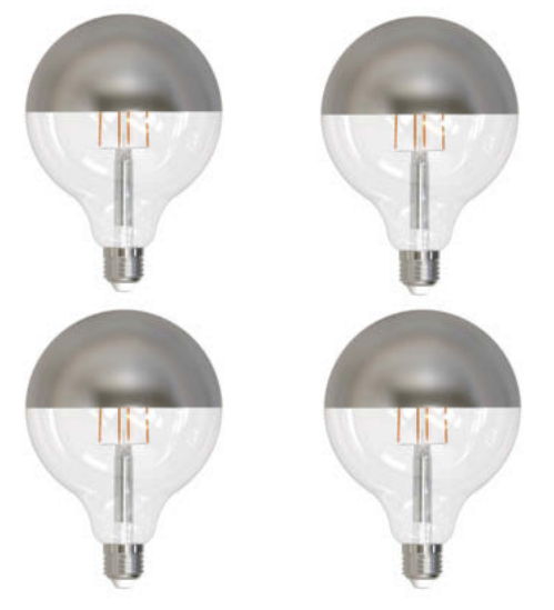 Bulbrite LED Filament Pack of (4) 6 Watt Dimmable G40 Light Bulbs with a Half Mirror Finish and Medium (E26) Base - 2700K (Warm White Light), 500 Lumens