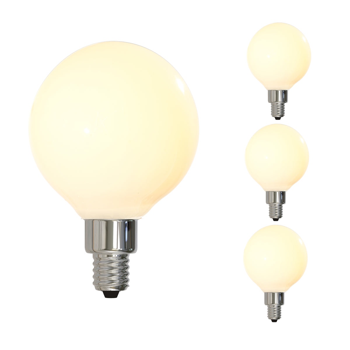 Bulbrite LED Filament Pack of (4) 4 Watt Dimmable G16 Light Bulb with a Milky Finish and Candelabra Screw (E12) Base - 2700K (Warm White Light), 300 Lumens