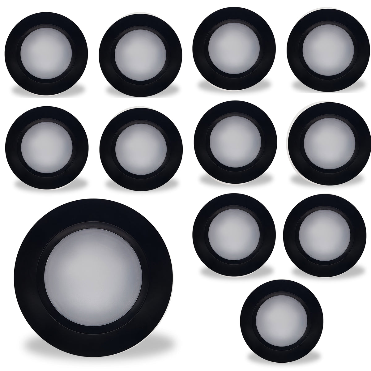 12 Pack of 14-Watt LED 7" Disc, 3000K, 1100 Lumens, Black Finish