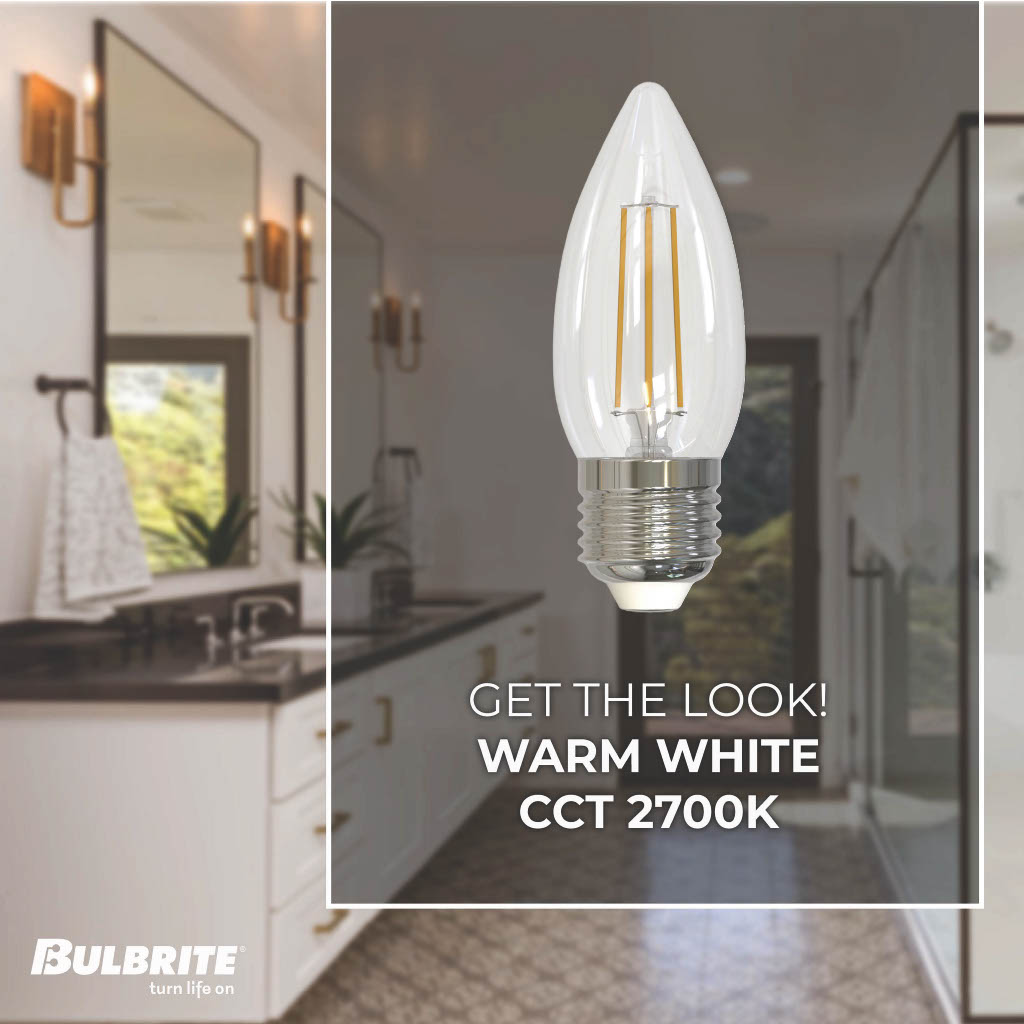 Bulbrite LED 4.5W Dimmable B11 Light Bulb with a Clear Finish and a Medium Screw E26 – 2700K Warm White Light 350 lumens, 6-Pack