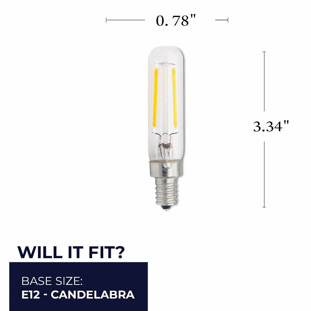 Bulbrite LED 2.5W Dimmable T6 Light Bulb with a Clear Finish and a Candelabra Screw E12 – 2700K Warm White Light 250 lumens, 6-Pack