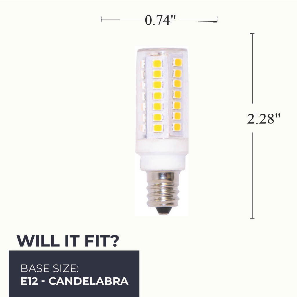 Bulbrite LED 5W Dimmable T6 Light Bulb with a Forst Finish and a Mini – Candelabra Screw E11 – 3000K Soft White Light 550 lumens, 3-Pack