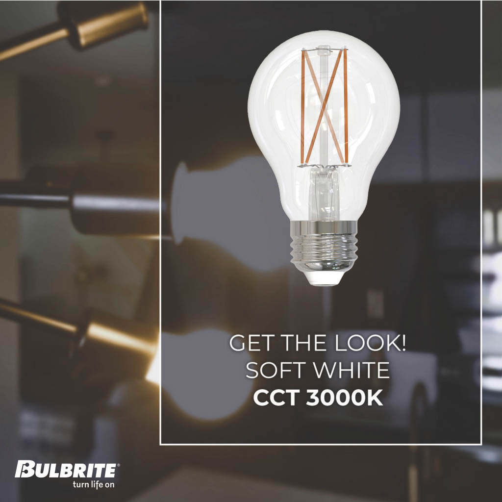 Bulbrite LED 7.6W Watt Dimmable A19 Light Bulb with a Clear Finish and a Medium Screw E26 – 3000K Soft White Light 800 lumens, 10-Pack