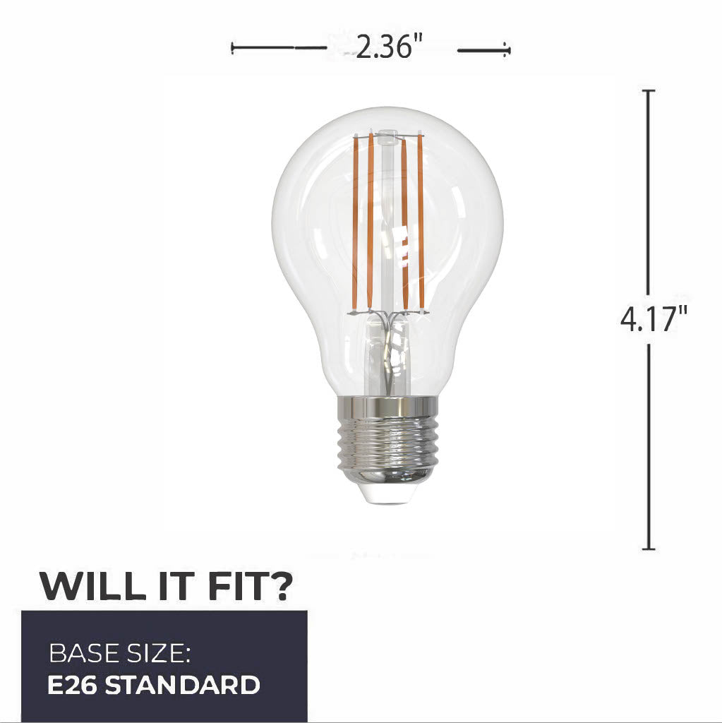 Bulbrite LED 7.6W Watt Dimmable A19 Light Bulb with a Clear Finish and a Medium Screw E26 – 4000K Cool White Light 800 lumens, 10-Pack