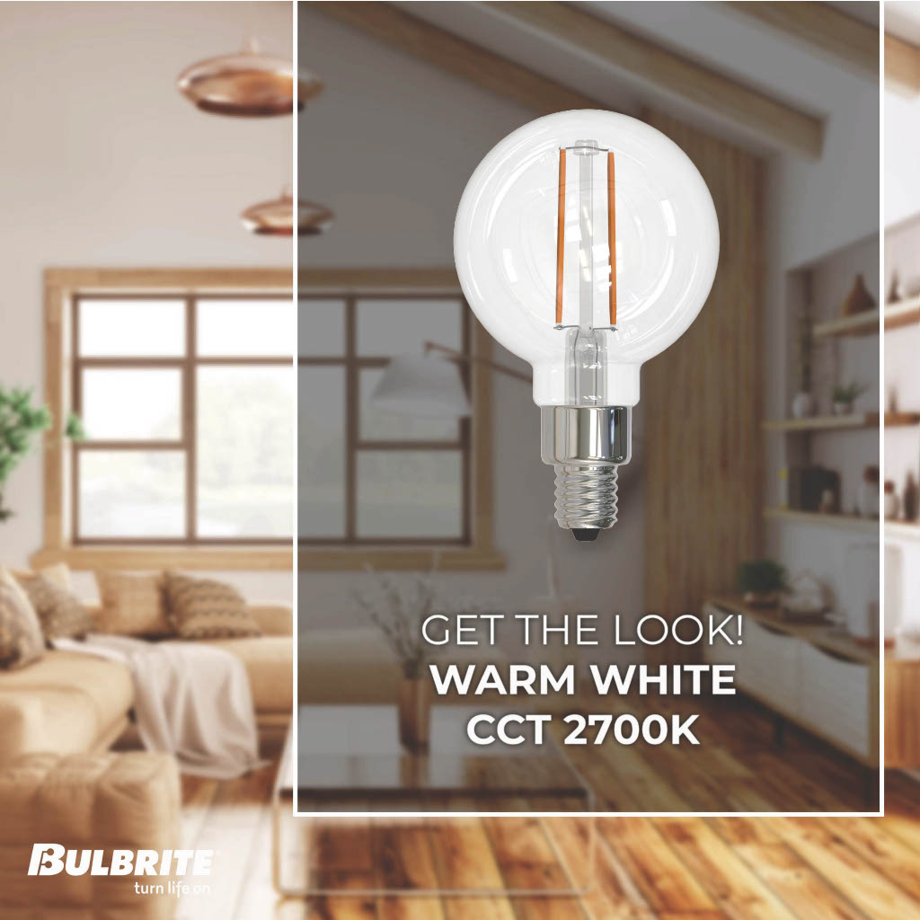 Bulbrite LED 2.5W Dimmable G16 Light Bulb with a Clear Finish and a Candelabra Screw E12 – 2700K Warm White Light 250 lumens, 6-Pack