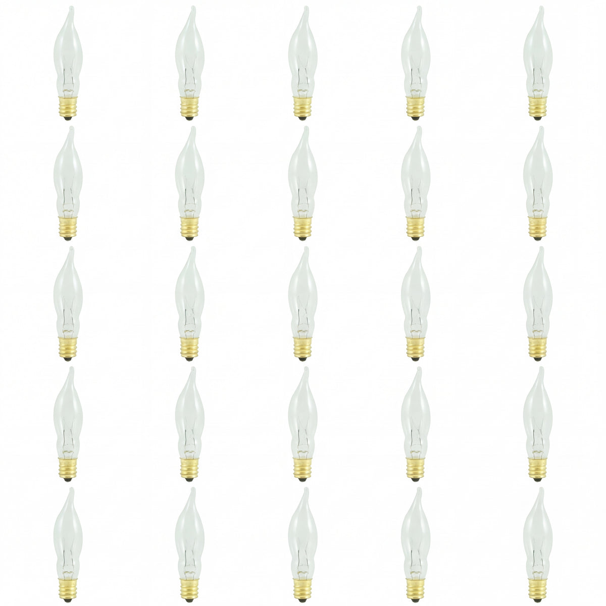 25 Pack of Bulbrite Incandescent 7.5 Watt CA5 Light Bulb with a Clear Finish and Candelabra Screw (E12) Base, 2700K (Warm White Light)