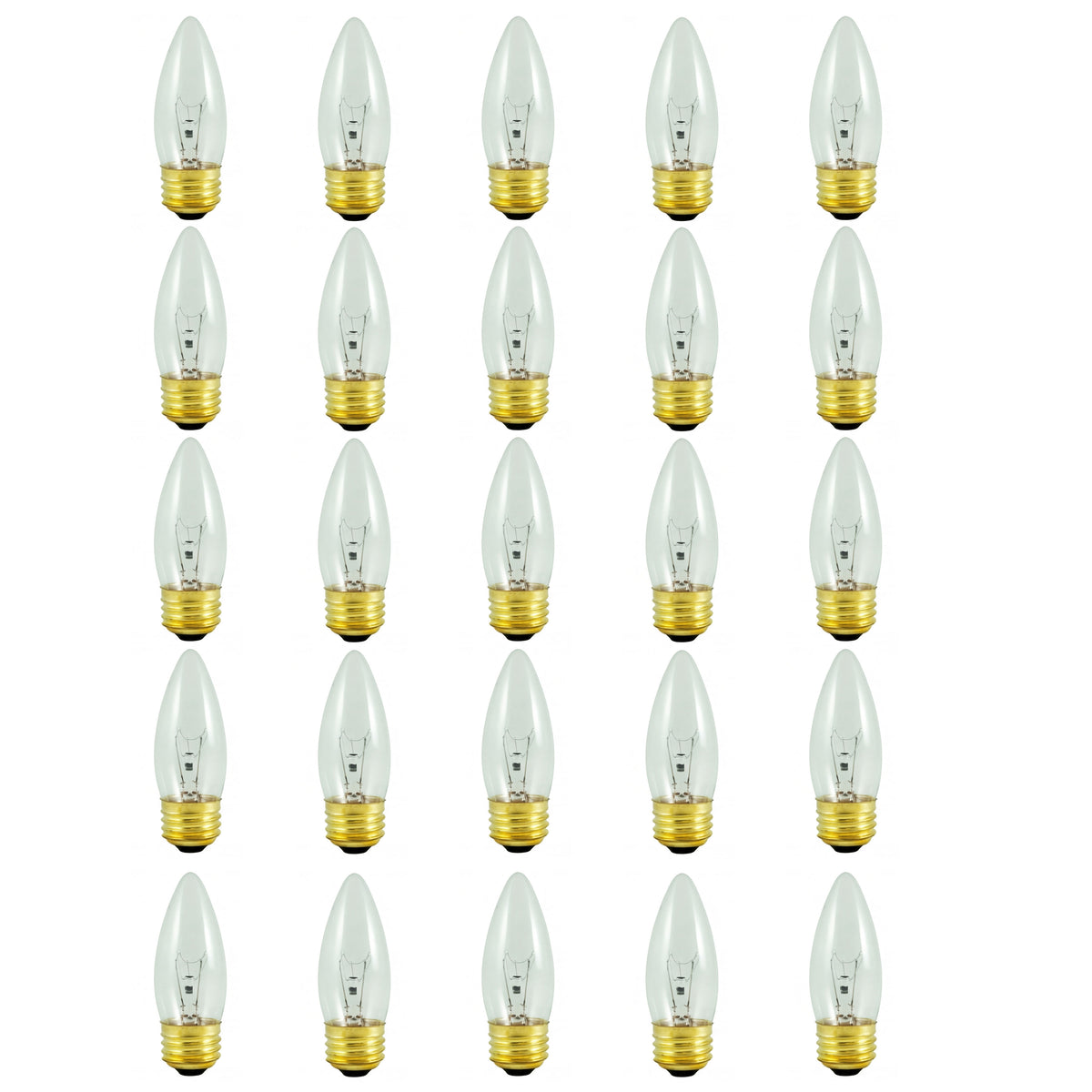 25 Pack of Bulbrite Incandescent 40 Watt B10 Light Bulb with a Clear Finish and Medium Screw (E26) Base, 2700K (Warm White Light)