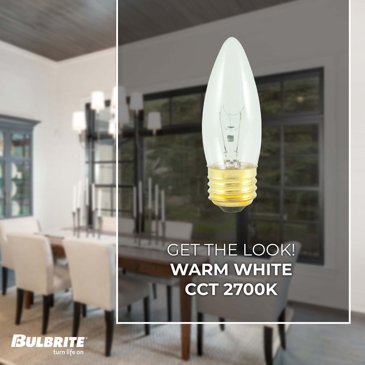 Bulbrite Incandescent 40W B10 Light Bulb with a Clear Finish and E26 Medium Base, 2700K Warm White Light, 25-Pack, 300 Lumens