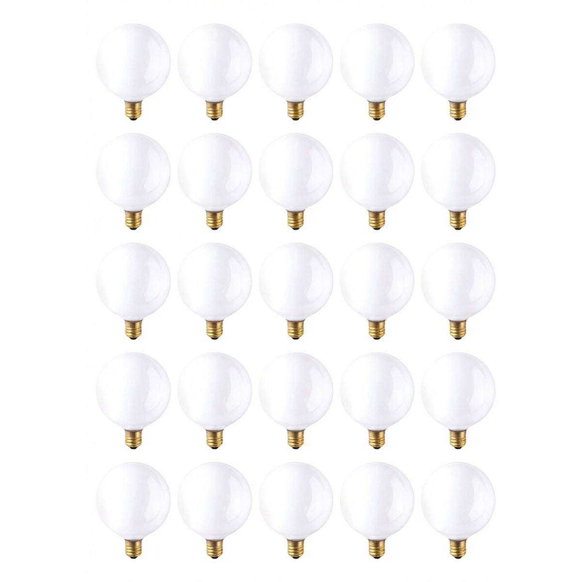 25 Pack of Bulbrite Incandescent 15 Watt G16.5 Light Bulbs with a White Finish and Candelabra Screw (E12) Base, 2700K (Warm White Light)