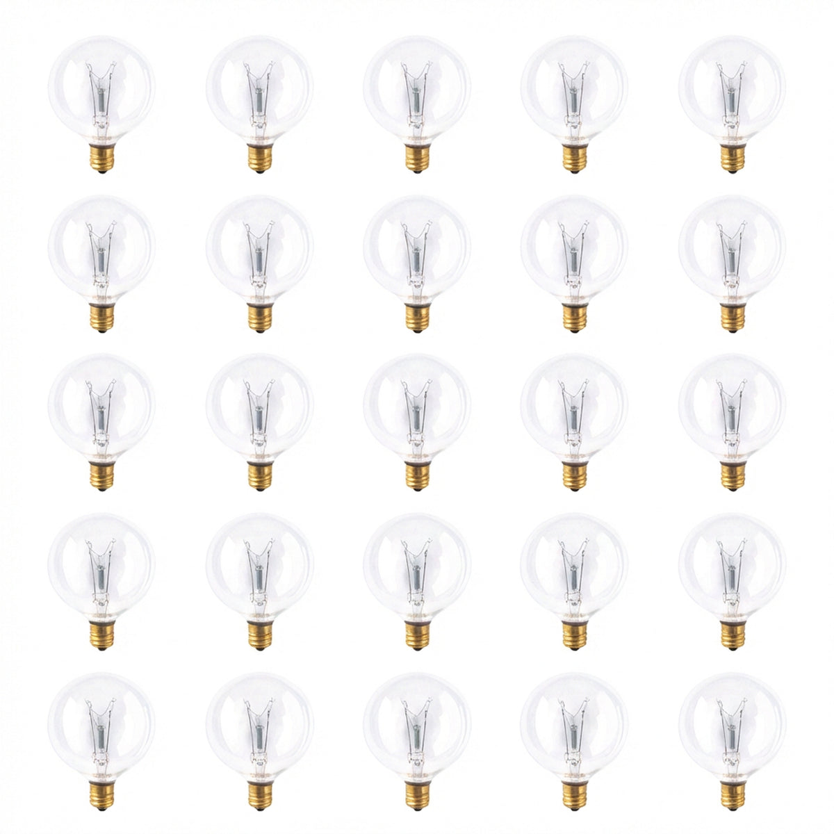 25 Pack of Bulbrite Incandescent 15 Watt G16.5 Light Bulbs with a Clear Finish and Candelabra Screw (E12) Base, 2700K (Warm White Light)