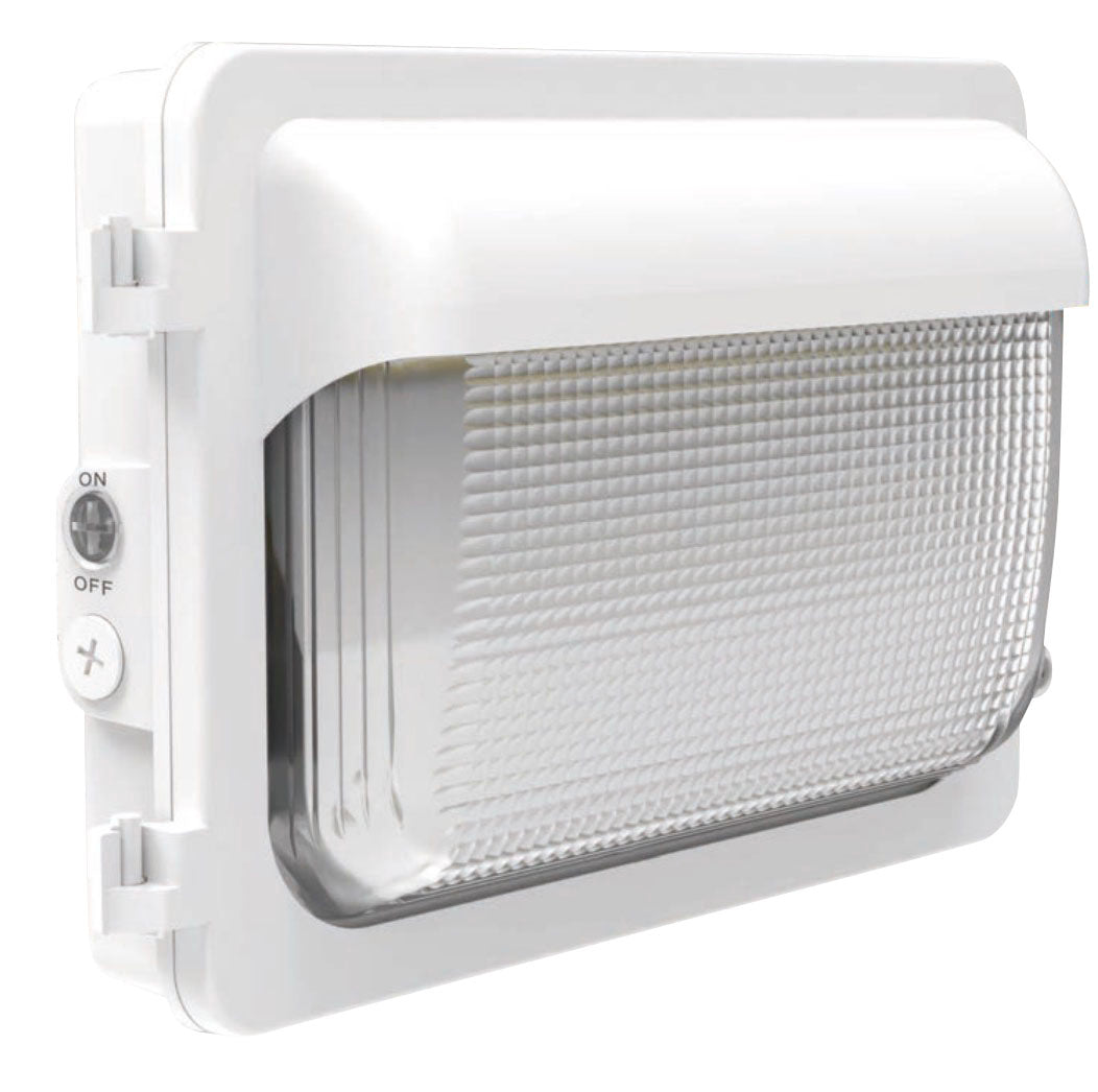 25/40/60W LED Compact Traditional Wall Pack, 3000K/4000K/5000K, White, Photocell Included
