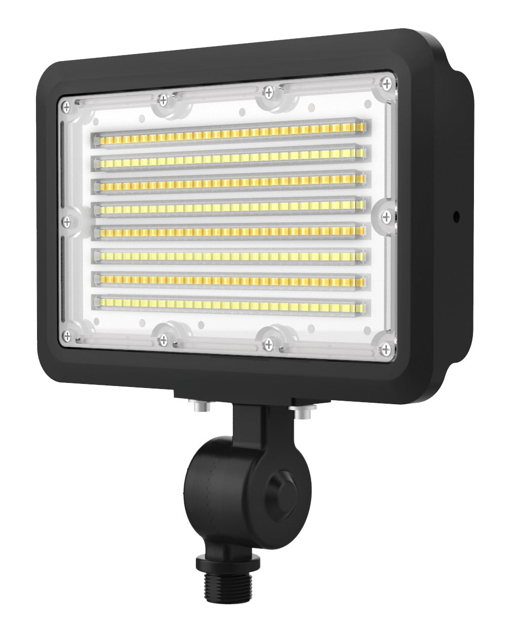 Floodlights 1/2" Knuckle Mount - Photocell Included -Selectable Wattage & 3CCT (3000K, 4000K and 5000K) in Black finish
