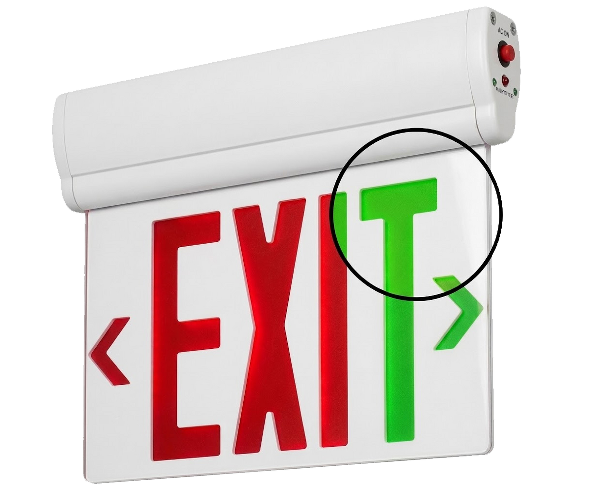 NaturaLED 1W Edge-Lit LED Exit Sign, 120V-277V, Red / Green, Emergency Backup