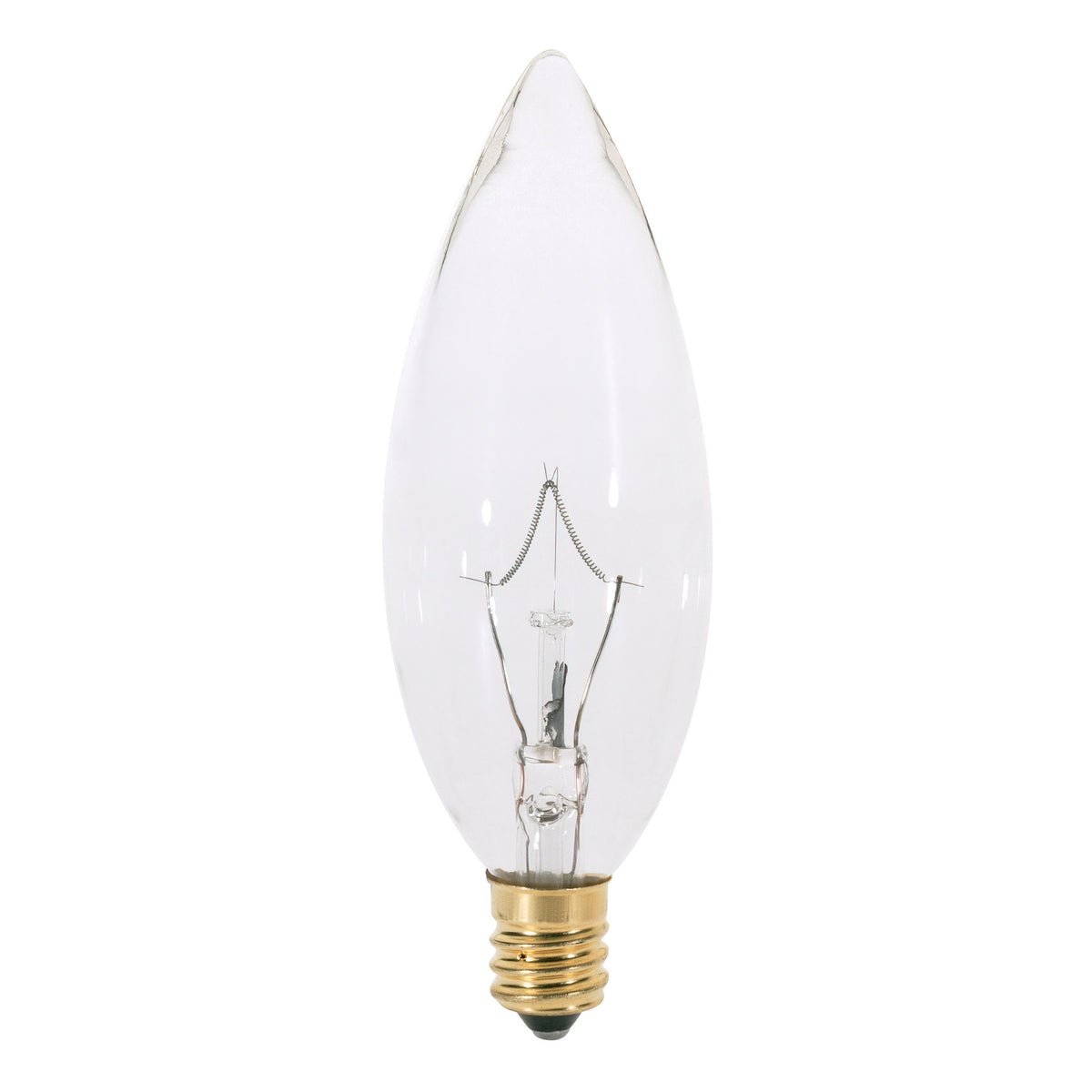 25 Watt BA9 1/2 Incandescent - Clear - 2500 Average rated hours - 193 Lumens - Candelabra base - 130 Volt for hospitality