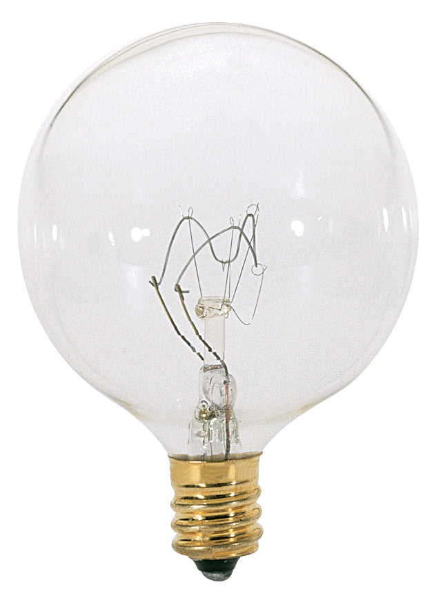 15 Watt G16 1/2 Incandescent - Clear - 2500 Average rated hours - 98 Lumens - Candelabra base - 130 Volt