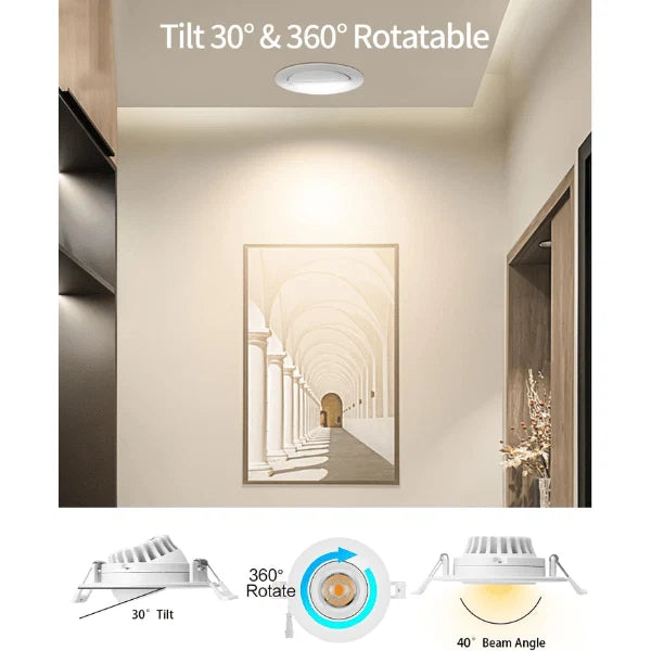 4 Inch LED Recessed Light, 5CCT Gimbal Trim, 12W 1080LM, Dimmable Eyeball Downlight with Junction Box, 360deg Rotatable, ETL Listed, 4 Pack - 2700K-5000K