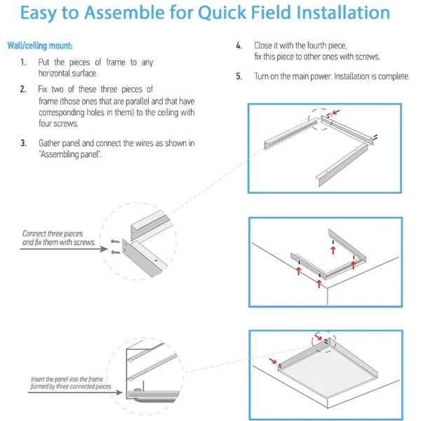 2x2 LED Panel Light Surface Mount – 6 Pack, Aluminum 2x2FT Ceiling Frame Kit with Screws, Easy Install, Durable White Frame for Flat Panel Lights