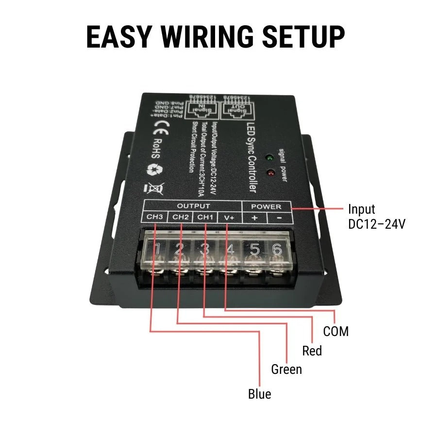 RGB LED Controller with RF Touch Remote - DC12V-24V, 3 Channel Dimmer, 432W Max Output - 10 Lighting Modes, Sync Function, Short Circuit Protection - for LED Strip Lights, Common Anode