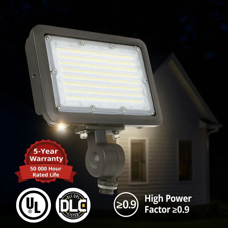 LED Flood Light – Knuckle Mount, Selectable Wattage (30W/40W/50W) & CCT (3000K/4000K/5000K), 7,250 lm, 200W MH Equivalent, IP65 Waterproof, Integrated Photocell, UL/DLC Certified, Dimmable 0-10V, 50,000 Hrs, 3-Year Warranty