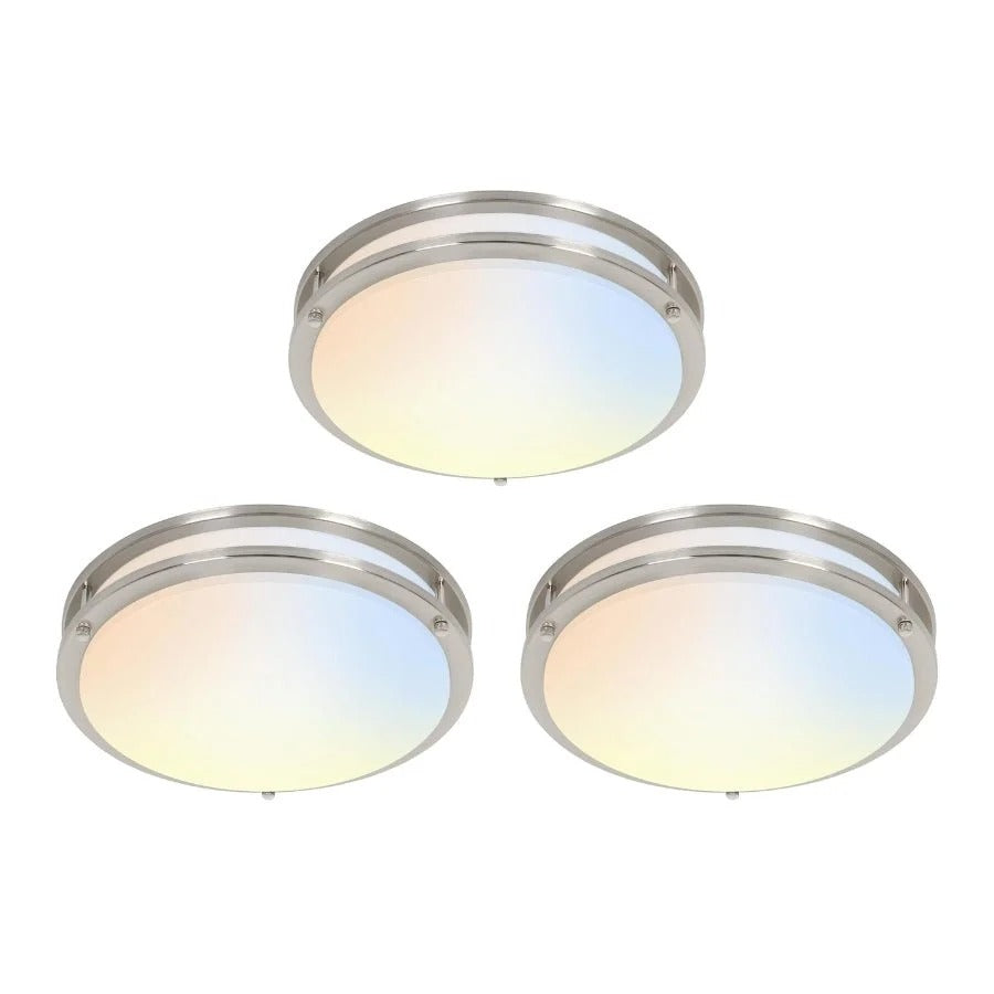 16 inch Dimmable LED Flush Mount Ceiling Light Fixture, Brushed Nickel, 26W, 2200LM, 2.7K/3.5K/4K/5K/6.5K Adjustable, 120deg Light Angle, CRI80, Ceiling Lamp for Bedroom, Kitchen, Office, ETL Listed