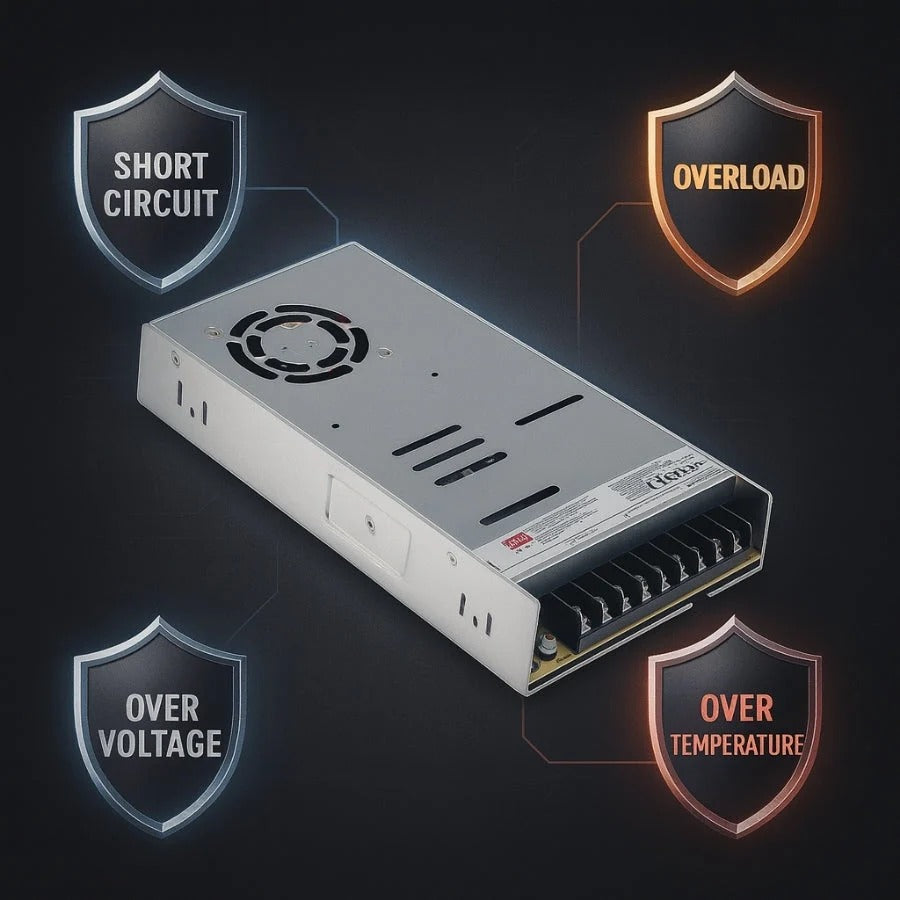 LRS-450 450W Single Output Switching Power Supply - 90-264VAC Input, UL/CE/RoHS Certified, 87-92% Efficiency, 12V/24V Output, Compact 35mm Low-Profile, Industrial Grade, 3-Year Warranty