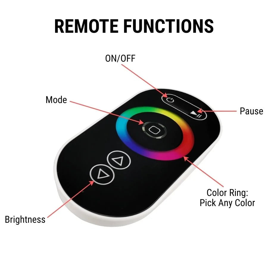 RGB LED Controller with RF Touch Remote - DC12V-24V, 3 Channel Dimmer, 432W Max Output - 10 Lighting Modes, Sync Function, Short Circuit Protection - for LED Strip Lights, Common Anode